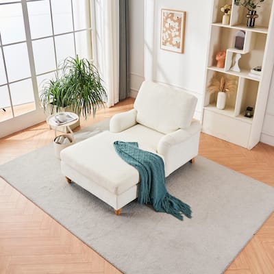 Modern Mid-Century Indoor Oversized White Foam Chaise Lounger Sleeper Sofa