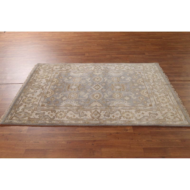 Gray Oushak Oriental Area Rug Handmade Wool Carpet - 3'11"x 6'1"
