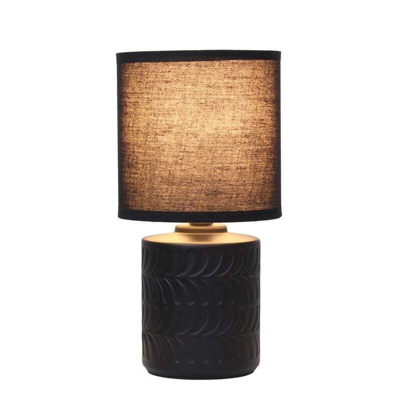 Floral Textured Ceramic Table Lamp with Drum Shade - 10" - Black