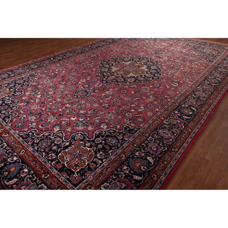 Traditional Mashad Persian Large Vintage Rug Handmade Wool Carpet - 10'0"x 16'6"