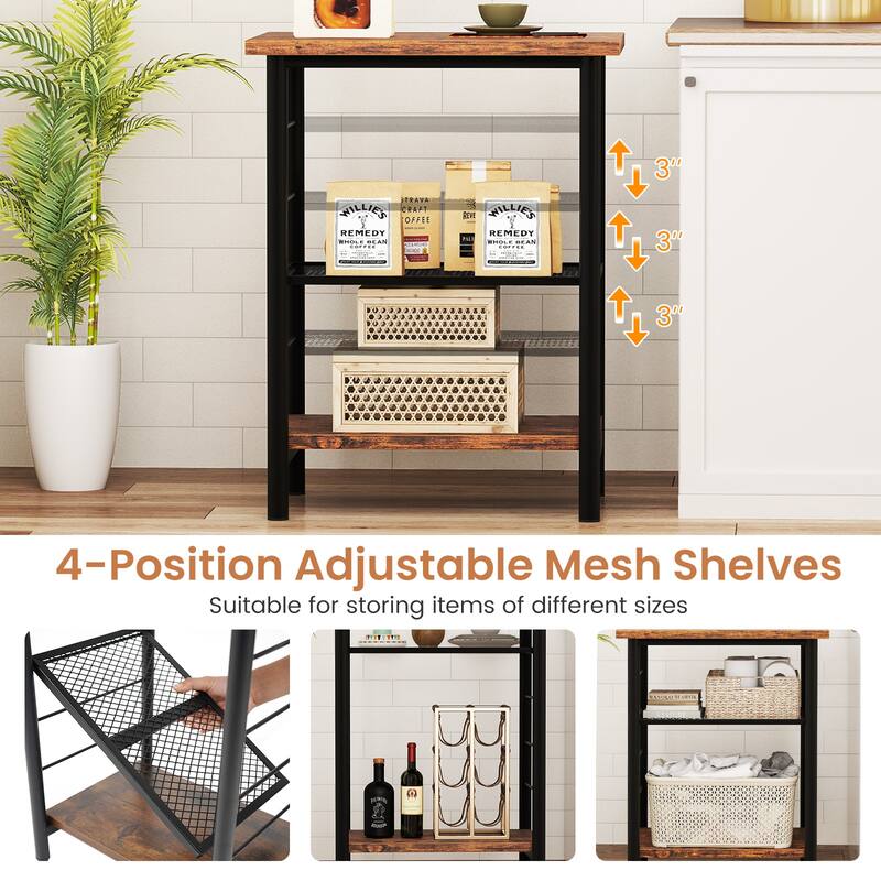 3-Tier Rustic Brown Compact End Table with Storage Shelf and Black Metal Frame for Bedroom Decor - 15" x 12" x 20"
