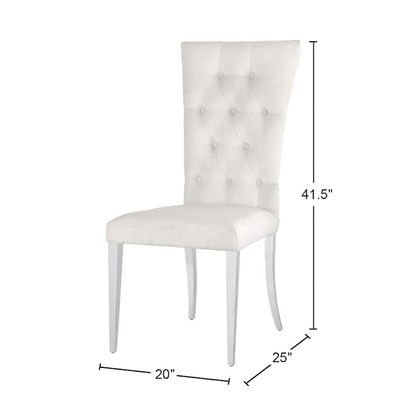 Set of 2 Velvet Upholstered Dining Chairs, White and Chrome