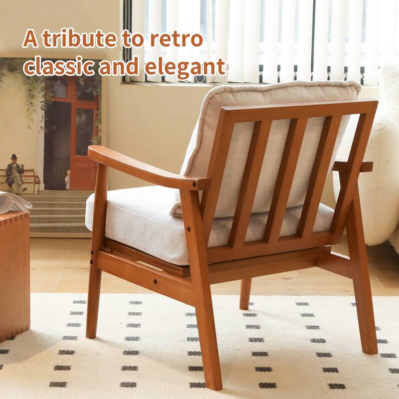 Accent Chair with Solid Wood Frame, Living Room Chair with Soft Fabric Cushion, Cozy Bedroom Chair, Comfy Armless Reading Chair