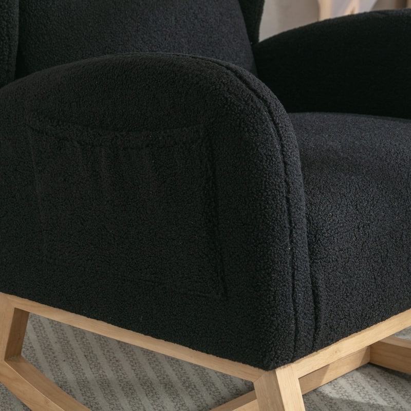 Modern Teddy Fabric Home Rocking Chair with Wood Leg, Tufted High Back