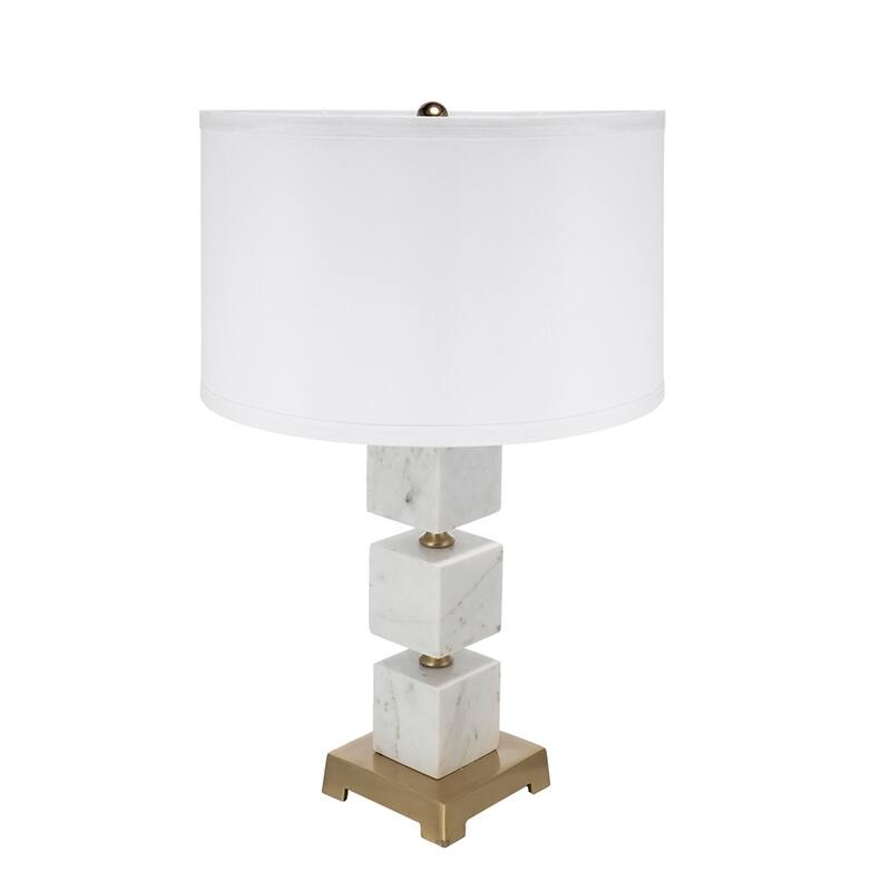 D16x26.5" White Marble Cube Table Lamp with Gold Base and Body (Lamp Shade Assembly Required) - Gold+White