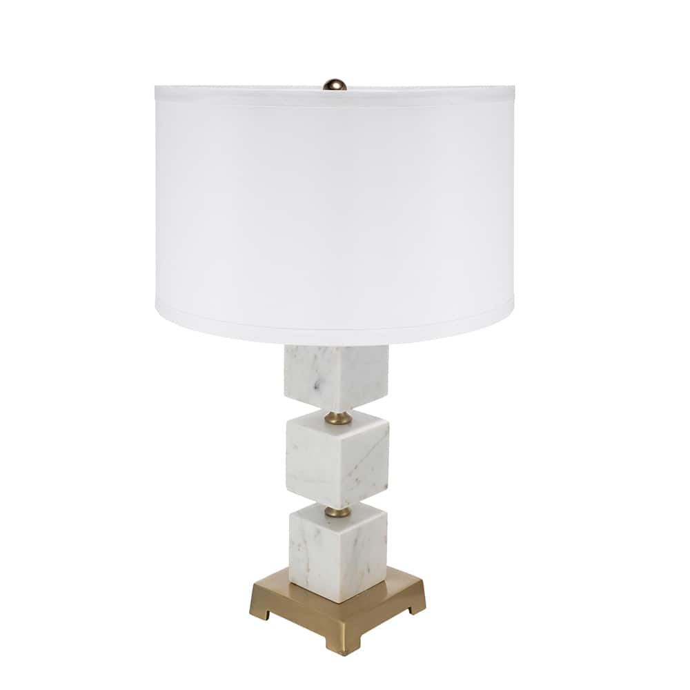 D16x26.5" White Marble Cube Table Lamp with Gold Base and Body (Lamp Shade Assembly Required)