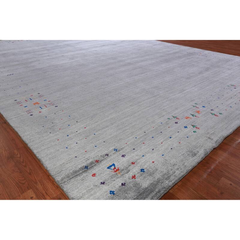 Hand Knotted Oriental 100% Wool Carpet Tribal Tribal Greys & Charcoal Gabbeh Area Rug - 12' 2'' X 9' 2''