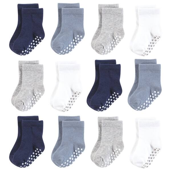 slide 1 of 1, Hudson Baby Infant Boy Cotton Rich Newborn and Terry Socks, Blue Gray Basic 12-24 Months - Blue Gray Basic