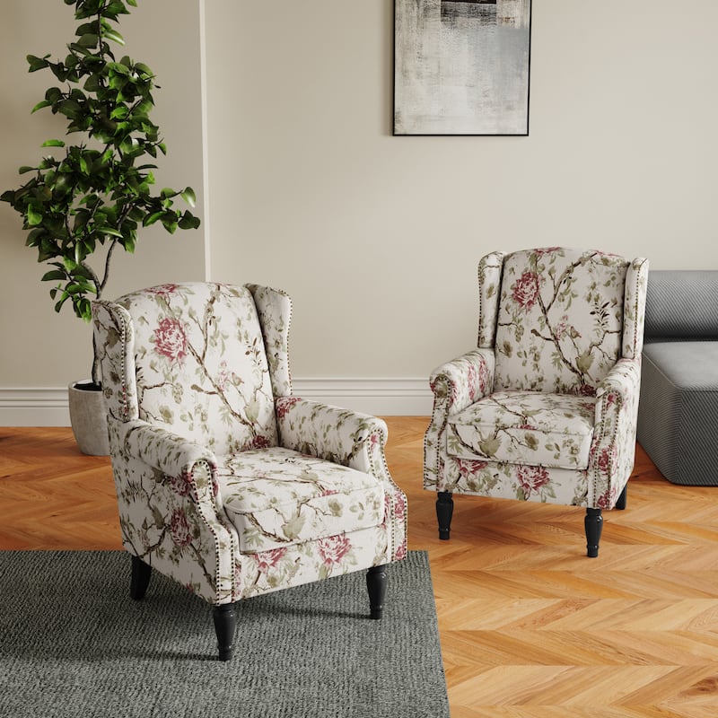 Set of 2 Patterned Upholstered Accent Chair for Living Room