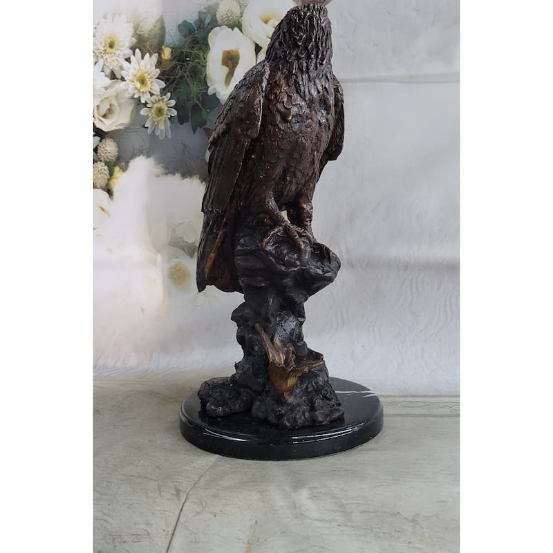 Two Tone American Bald Eagle Bronze Statue Sculpture Figure Marble Base 18 Inches X 9 Inches
