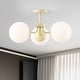preview thumbnail 4 of 9, JONATHAN Y Ojai 23.5" 3-Light Bohemian Farmhouse Iron/Frosted Glass LED Semi Flush Mount, Brass Gold/White