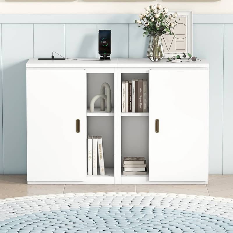 Murphy Bed with Shelves Queen Size, Wall Bed with Storage Cabinets and USB Ports
