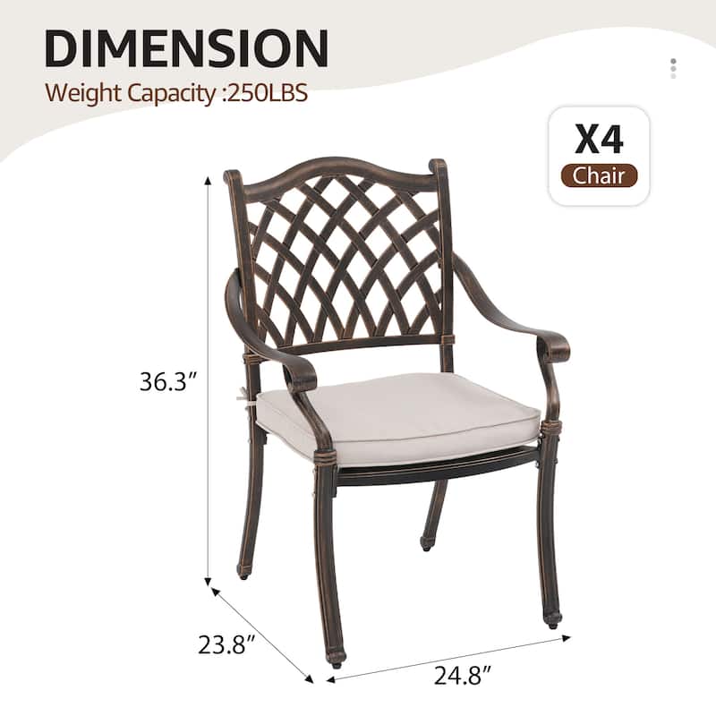 Patio Cast Aluminum Dining Armchairs with Cushions Set of 4