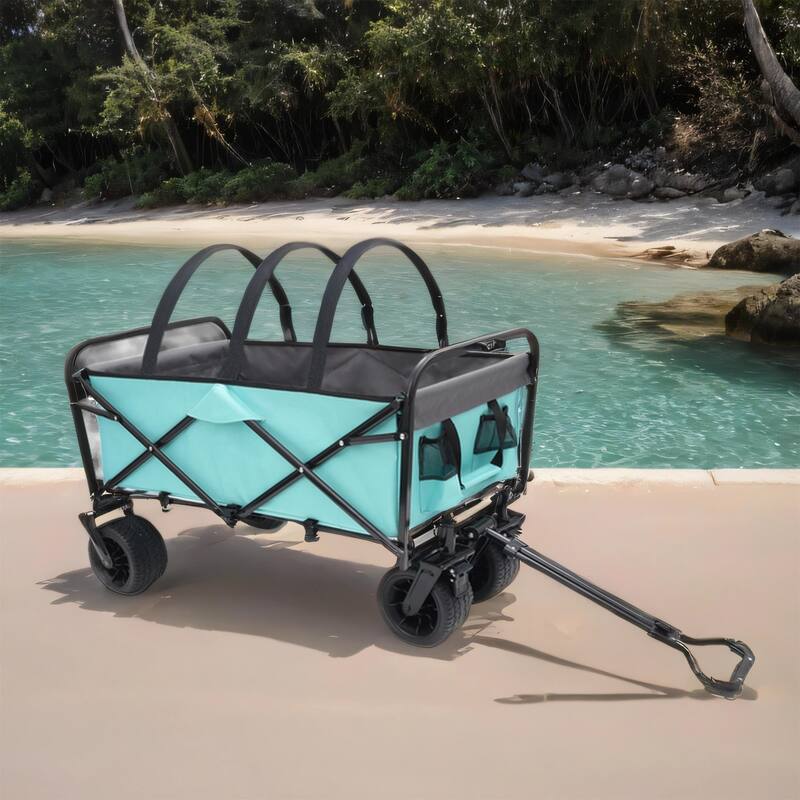 440lb Heavy Duty Folding Wagon with Straps & 3 Bags - Beach & Camping