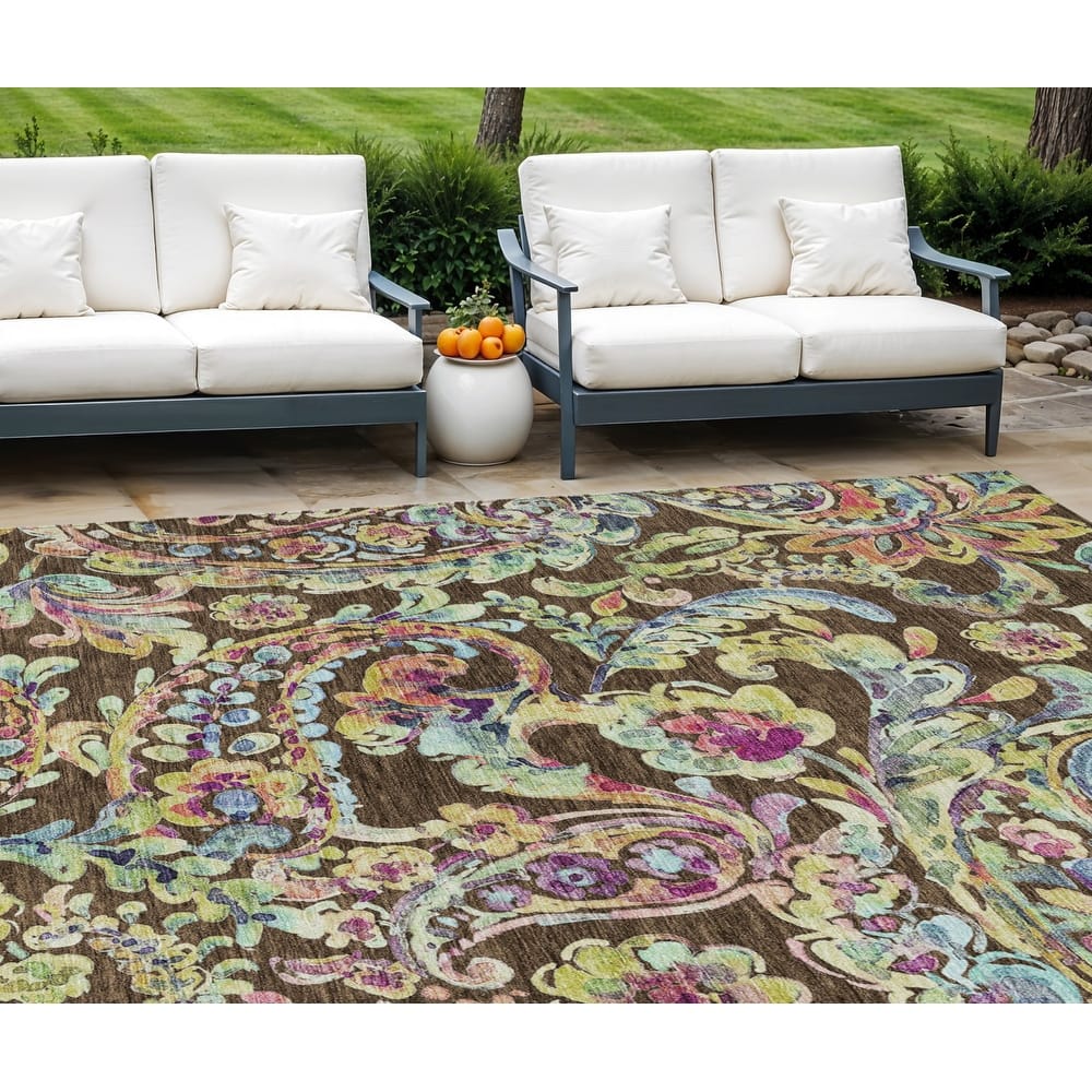 HomeRoots Paisley Transitional Rectangle Outdoor Rug