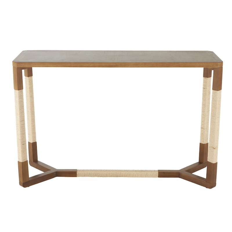 Wooden Rectangular Console Table with Rope Wrapped Frame - Brown - Roche River Decor