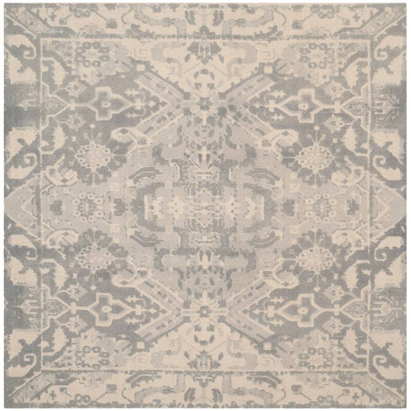 SAFAVIEH Handmade Restoration Vintage Boho Filareta Wool Rug - 6' Square - Light Grey/Ivory