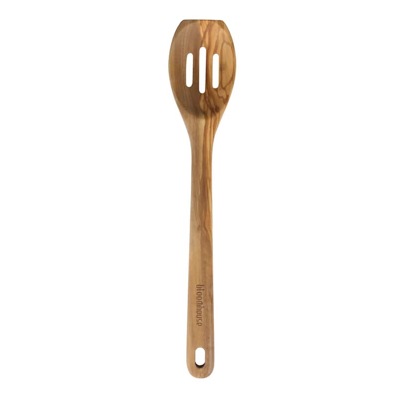 Bloomhouse Italian Olive Wood 3 Piece Extra-Large 14 Inch Turner, Spoon, and Slotted Spoon Set