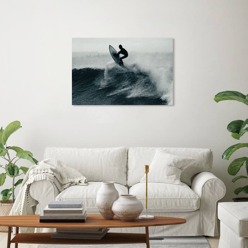 Wynwood Studio Canvas Sports and Teams Catch the Wave Black and Dark Gray Nautical & Coastal Wall Art Canvas Print - 20 x 30
