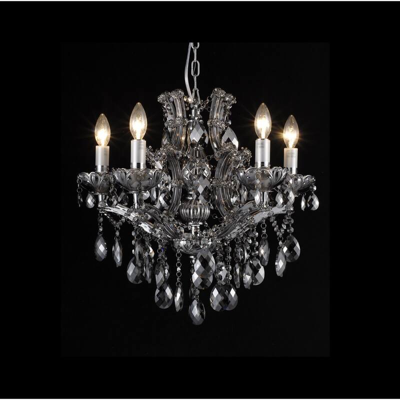5-Light Chrome Chandelier With Smoke Crystals