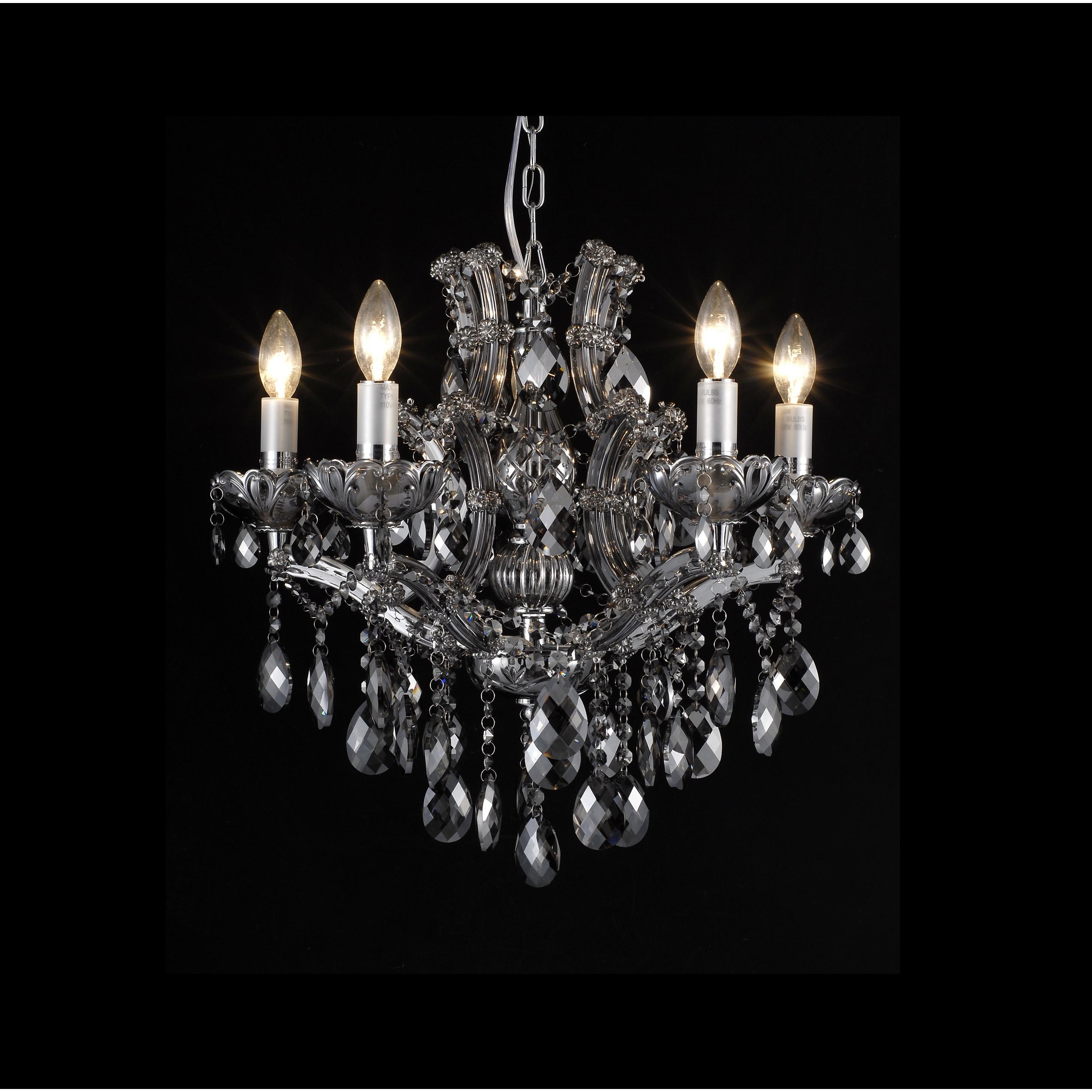 Transitional 5-Light Chrome Chandelier With Smoke Crystals