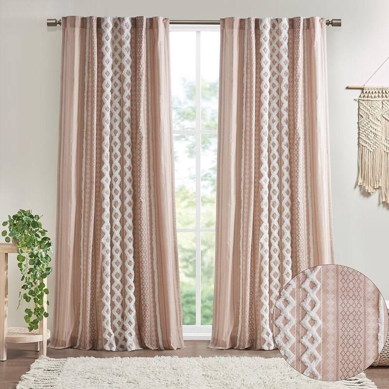 Cotton Printed Curtain Panel with Chenille Stripe and Lining
