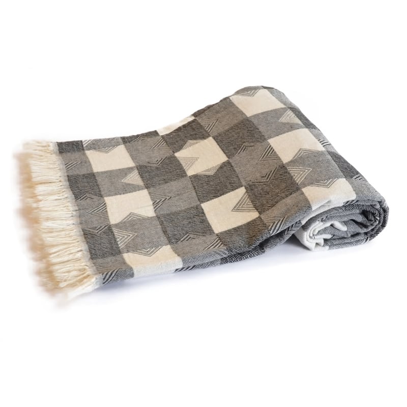 Throw Blanket Elba Cotton 52" x 66" Lightweight Navy Gray Black Beige - Black