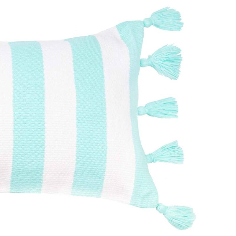 Cabana Aqua Stripes Tassels Pillow