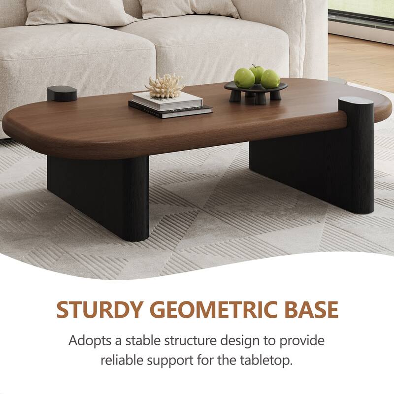 51.1" Mid-Century Modern Rectangular Coffee Table, Solid Wood Veneer Living Room Coffee Table