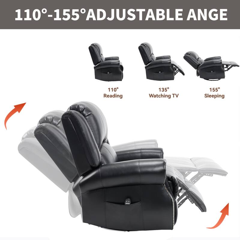 Heat Massage Manual Recliner Chair with Rocker and Swivel in Fabric for Living Room