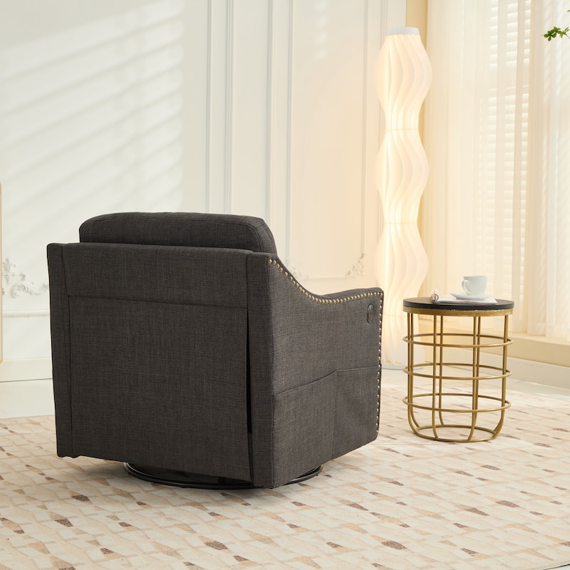 Dark Grey 30.3" Accent Chair with USB and Side Pocket