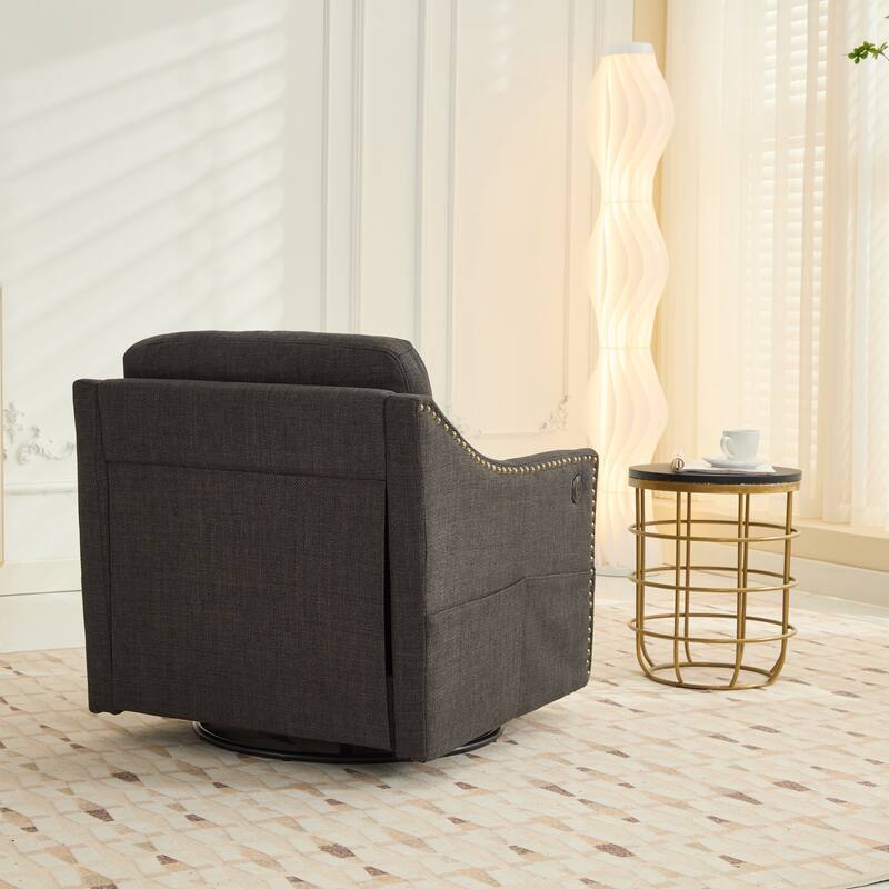 Dark Grey Modern 30.3" Upholstered Accent Chair with USB and Side Pocket for Living Room