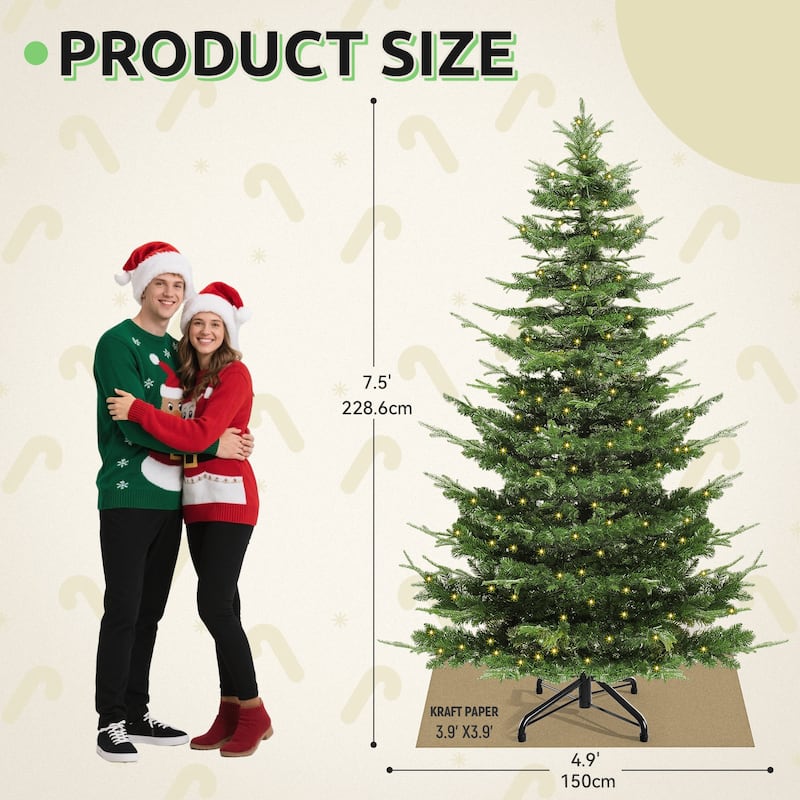 7.5ft & 6.5ft Pre-Lit Artificial Christmas Tree with Remote Control