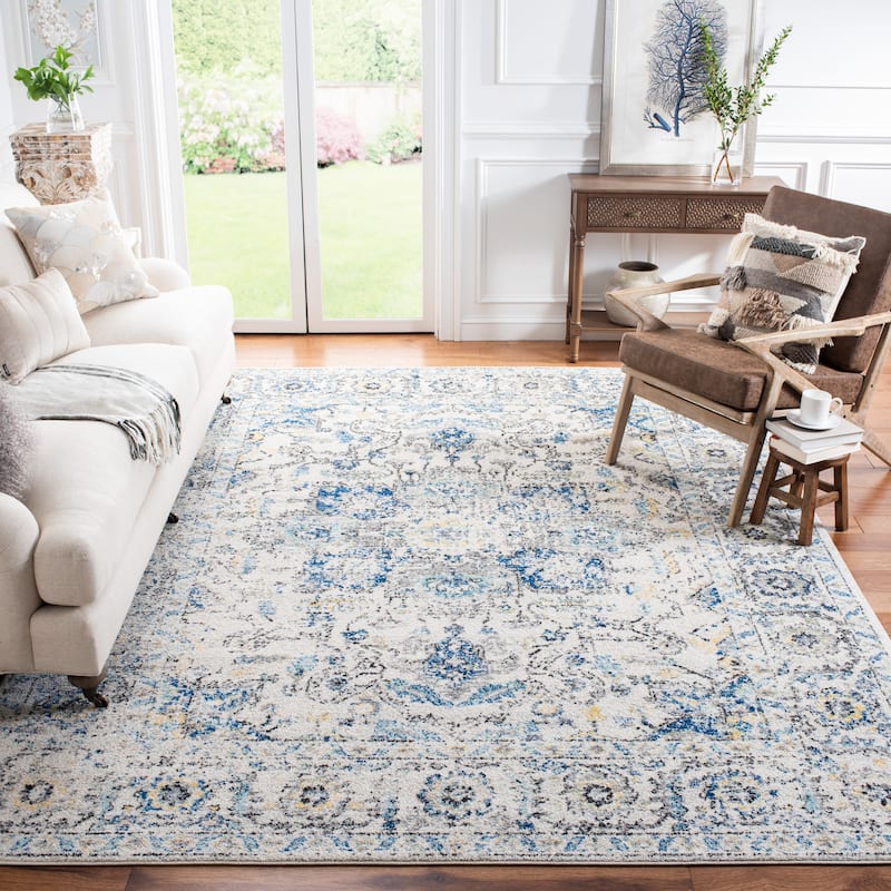 SAFAVIEH Madison Delois Medallion Rustic Farmhouse Distressed Rug - 10' x 14' - Grey/Ivory