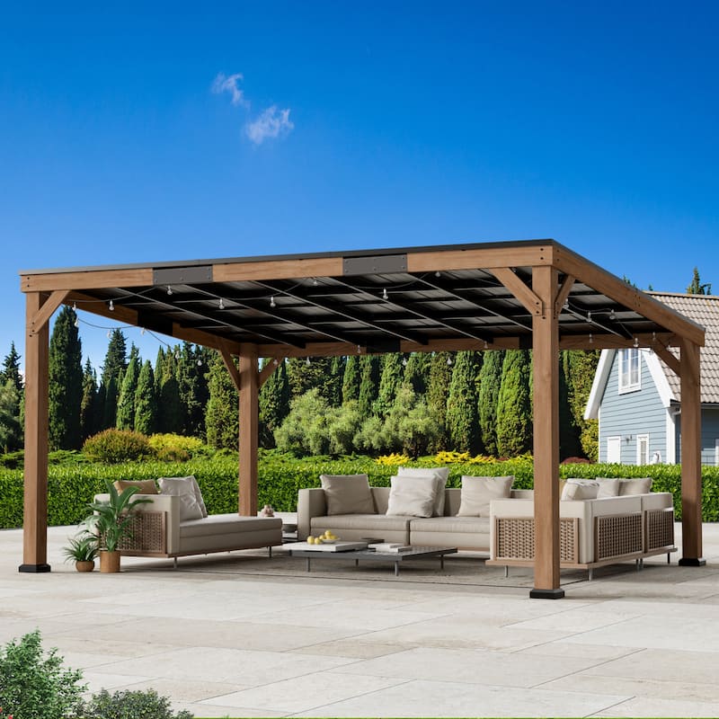 Supreme Cedar Wood Gazebo 12' x 16' with Hardtop Slope Roof, Wooden Grill Gazebo with Durable and Rot-Resistant