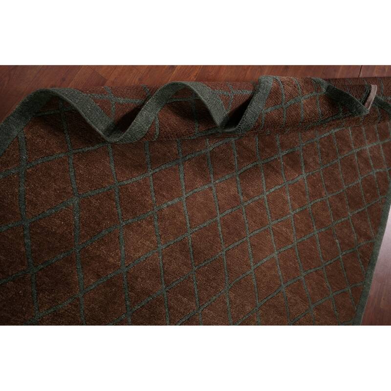 All-Over Brown Trellis Nepalese Oriental Rug Hand-Knotted Wool Carpet - 5'0"x 8'1"