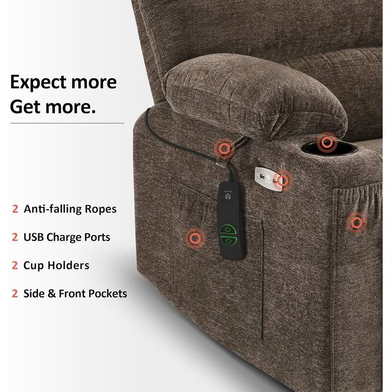 MCombo Recliner Chair Sofa with Massage and Heat, Fabric R7096 (Medium-Wide)