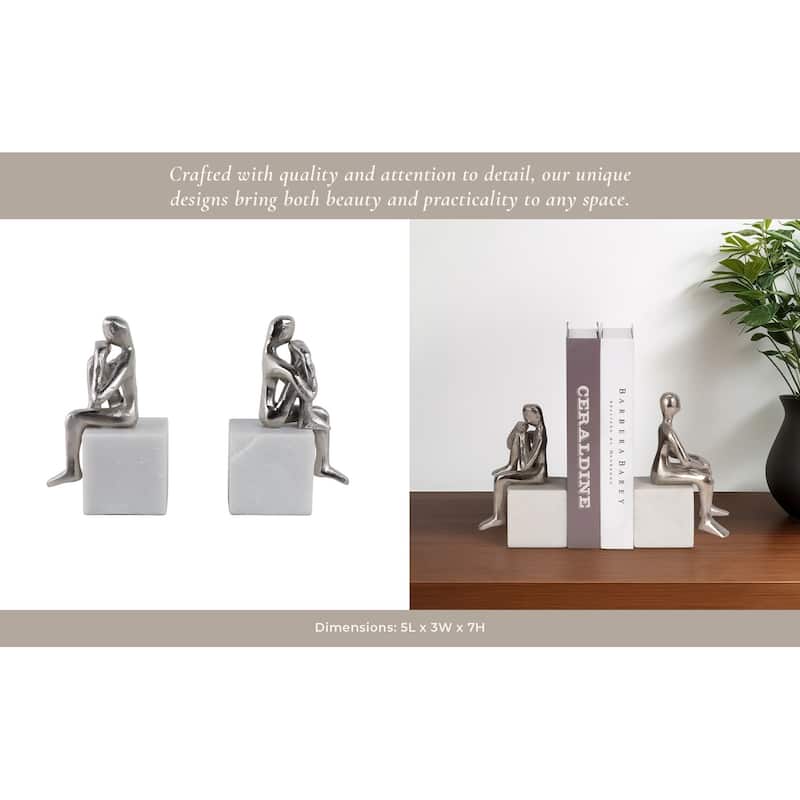 Sagebrook Home Modern Abstract Human Figurine Bookends Set of 2 Made of Marble Stone Metal and Aluminum Sculptural