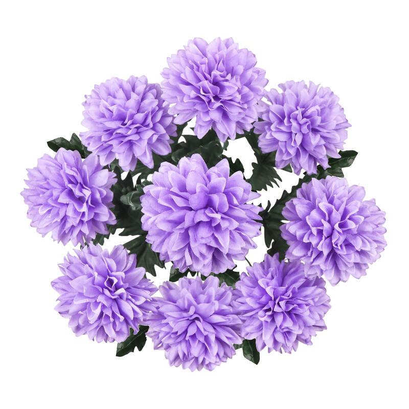 Set of 2 Lavender Artificial Ball Mum Pom Pom Flower Stem Bush Bouquet 22in - 22" L x 10" W x 10" DP