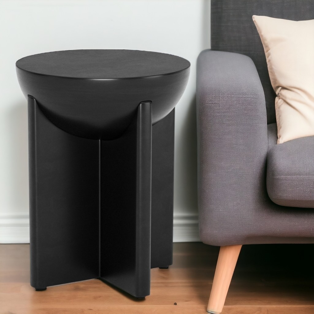 HomeRoots 20" Black Solid Wood Round Pedestal End Table - 16' X '20.1' X '16