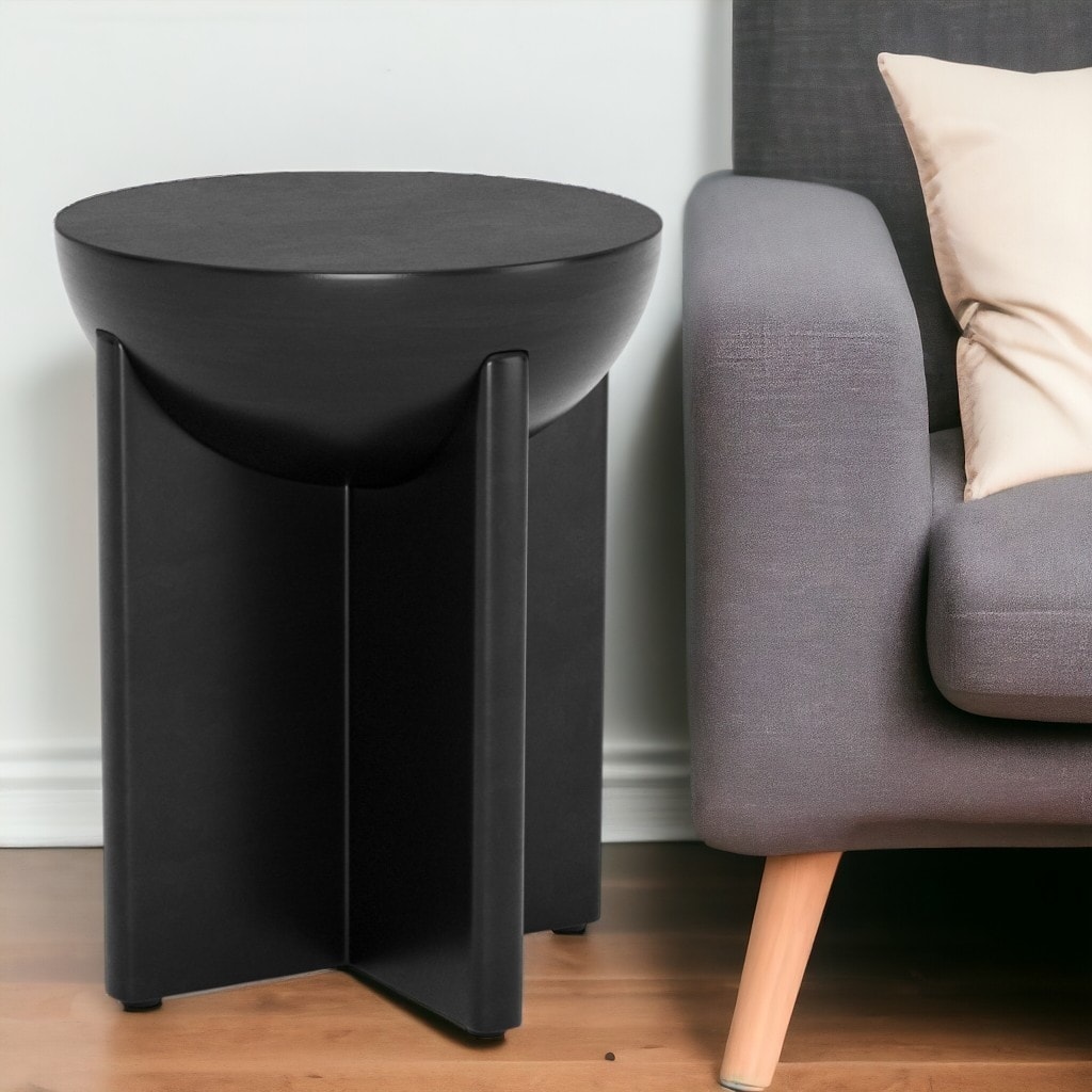 HomeRoots 20" Black Solid Wood Round Pedestal End Table - 16' X '20.1' X '16