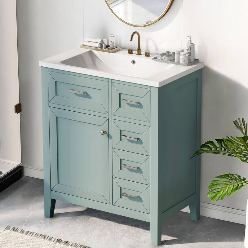 30" Bathroom Vanity with Ceramic Sink Combo,Solid Frame and MDF Board - Green
