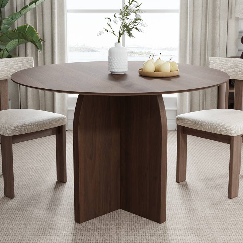 Solid Wood Round Dining Table with Finish and Elegant Arched Legs for Modern Dining Rooms & Kitchens