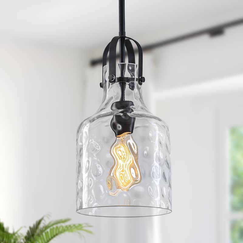 Starsky Modern 1-Light Clear Hammered Glass Pendant - Black - 7.09''W