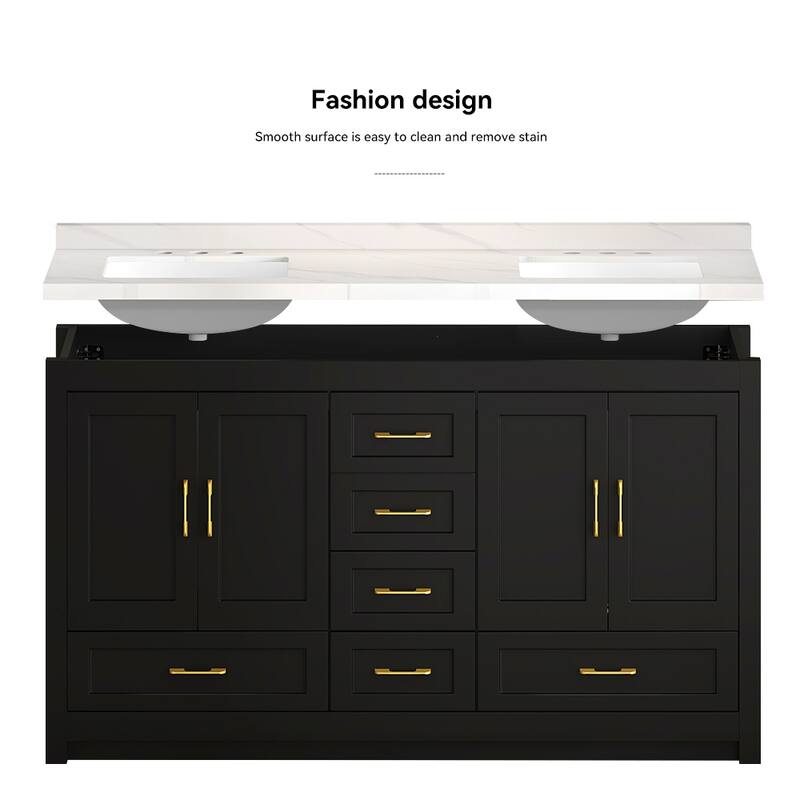 60" Black Bathroom Vanity Cabinet with 4 Soft-Close Doors and 5 Drawers, MDF Storage Vanity, Transitional Style