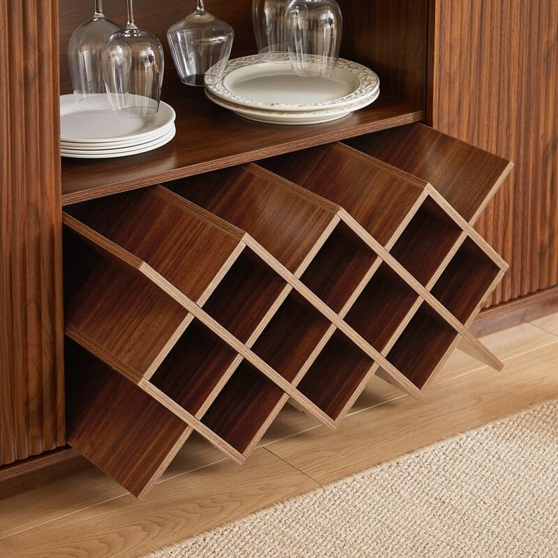 Modern 58" Fluted Curved Sideboard Multifunctional Storage Cabinet with Wine Rack and Adjustable Shelves