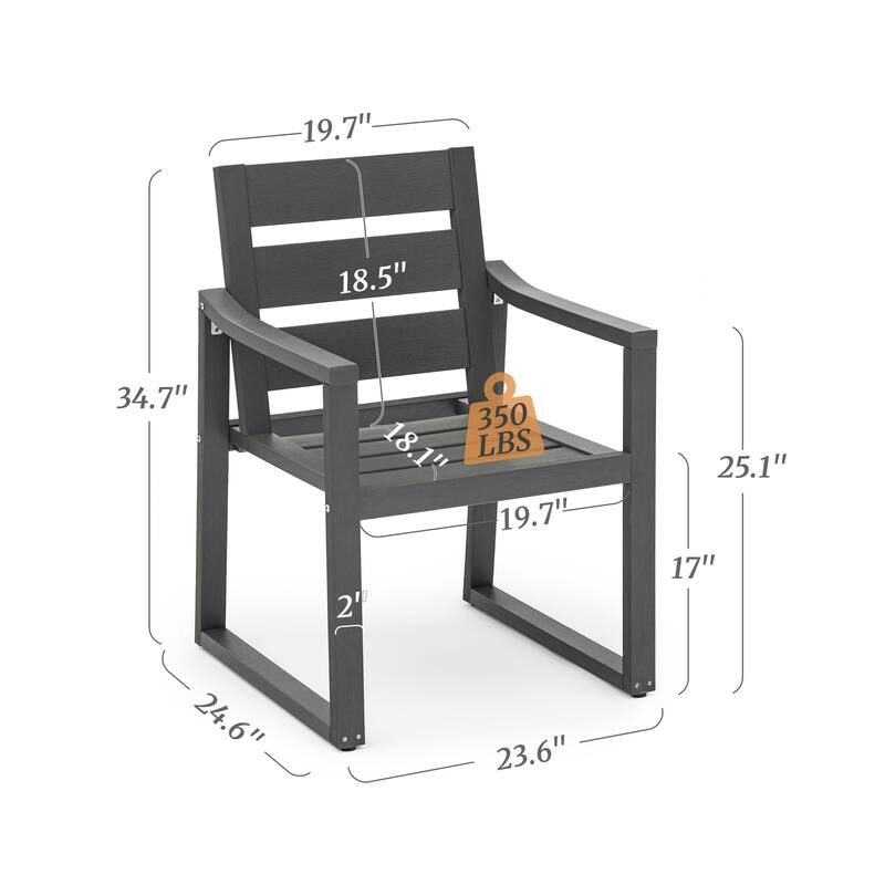 All-Weather Set of 2 Outdoor Armchair with Curved Back Plastic Wood Patio Dining Chair