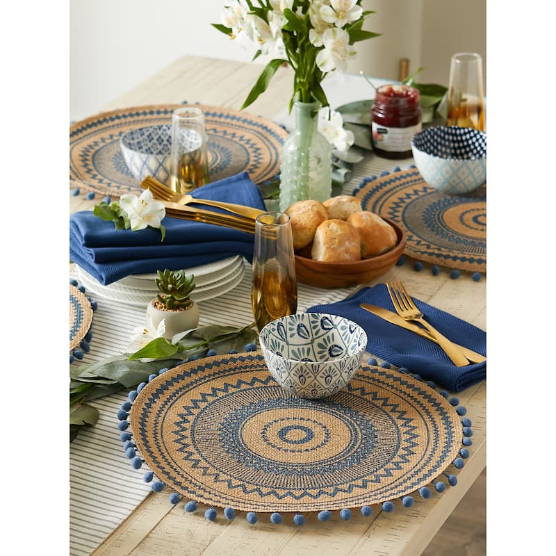 DII Block Print On Natural Round Jute Placemat (Set of 6)