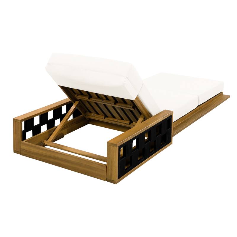 Christopher Knight Home - Modern Outdoor Solid Wood 4-Fold Adjustable Backrest Chaise Lounge with Rope Accents & Foam Cushion