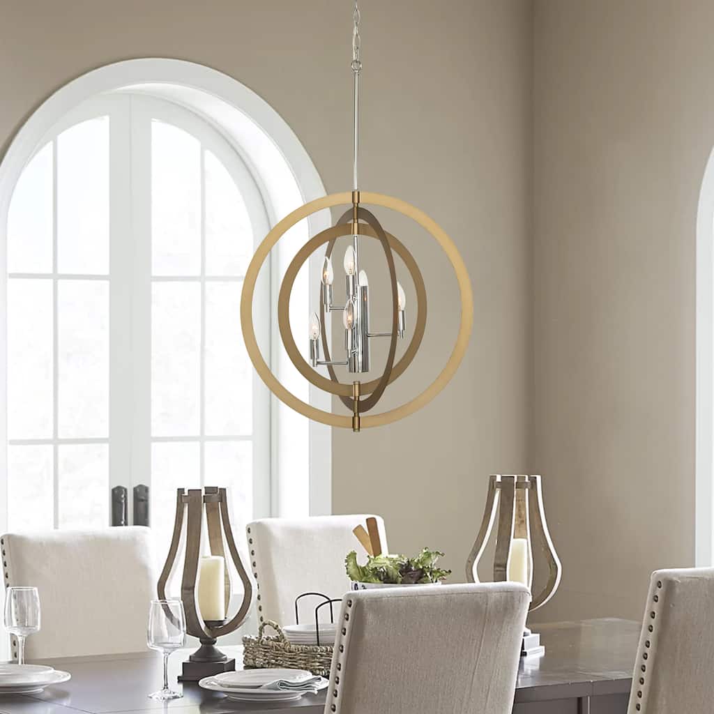 6-Light Black Metal Globe Chandelier - 23.62"x23.62"x37.33"